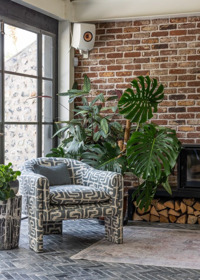 The Studio interior design living room and fireplace