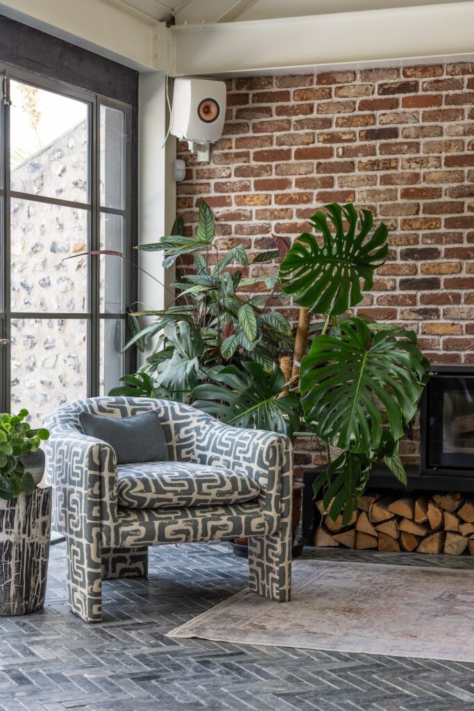 The Studio interior design living room and fireplace