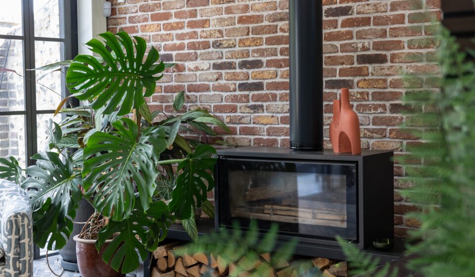 The Studio interior design living room and fireplace