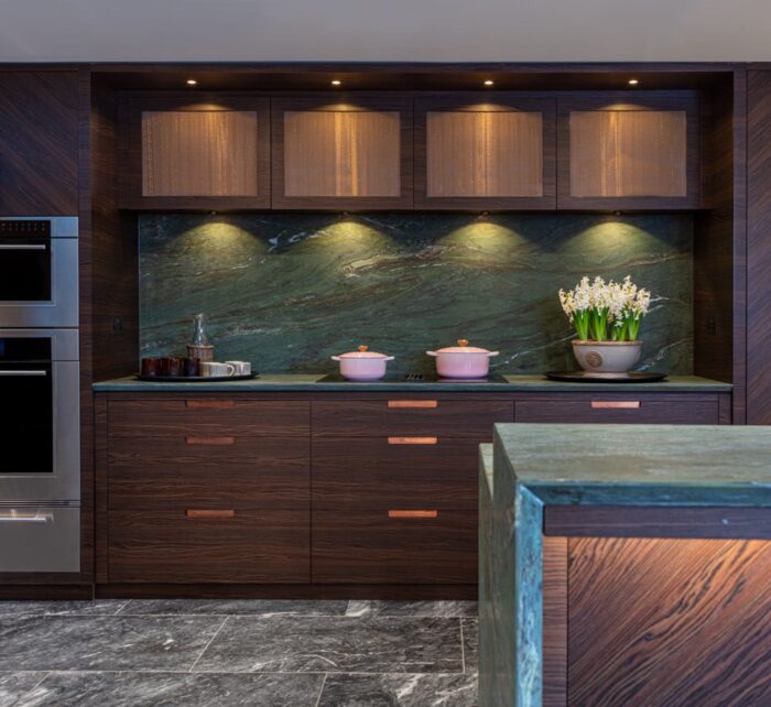 Kitchen with Green Marble Splashback