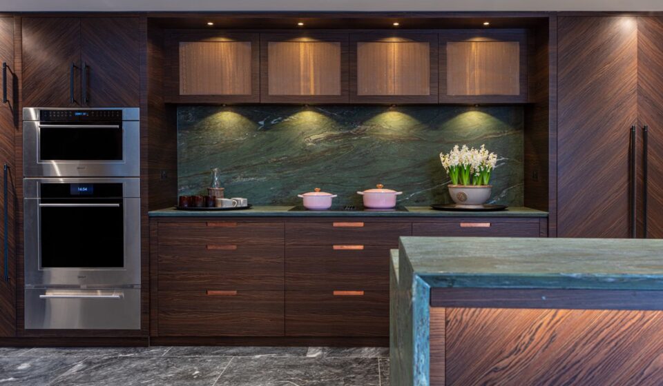 Kitchen with Green Marble Splashback