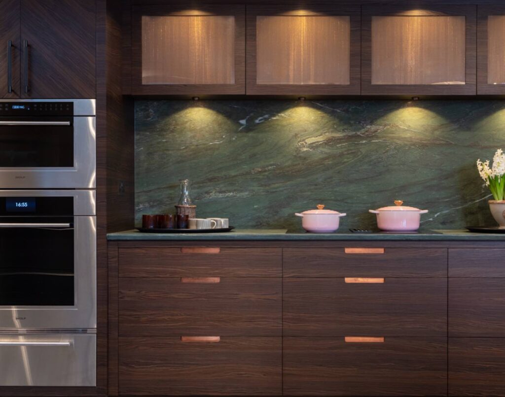 Kitchen with Green Marble Splashback