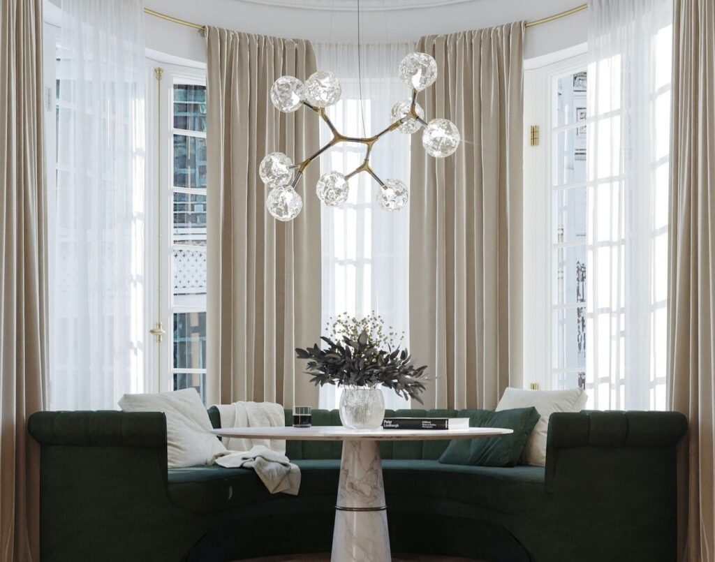 velvet banquette in kitchen diner