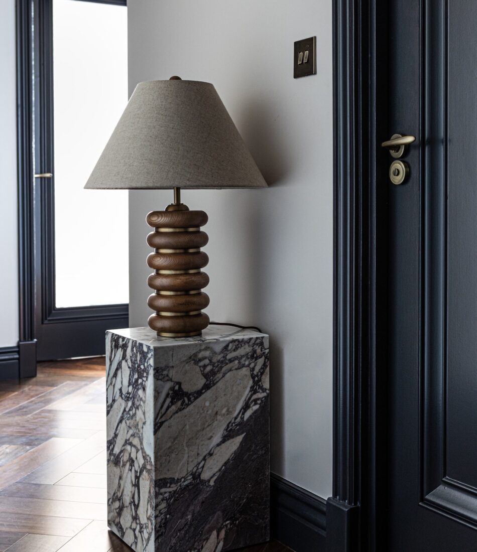 Hallway with statement lamp