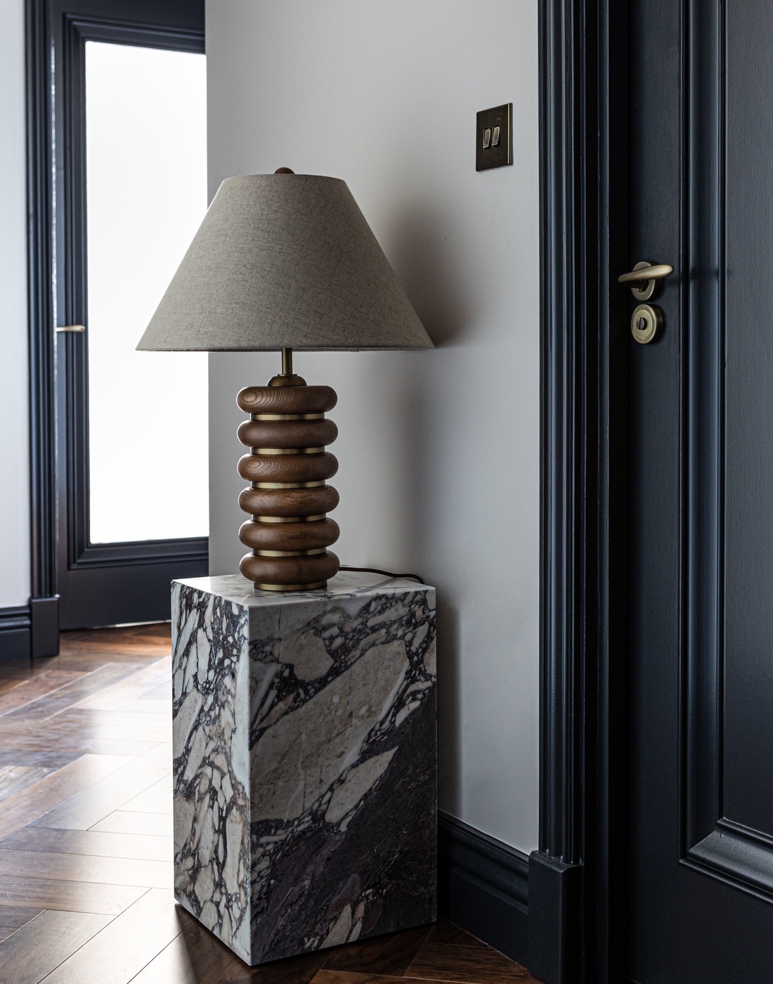Hallway with statement lamp