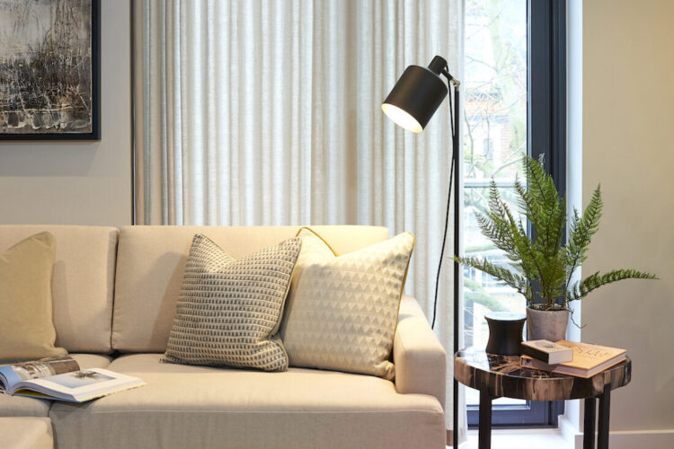 Second Home Scandi Apartment in Hove Cosy Living Area with Bespoke Soft Furnishings