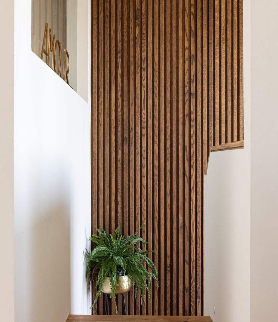 bespoke joinery panelling in hallway of our mid century modern beach house