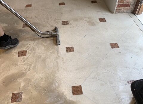 Limestone and Marble Tiled Flooring Refurbishment in progress shot
