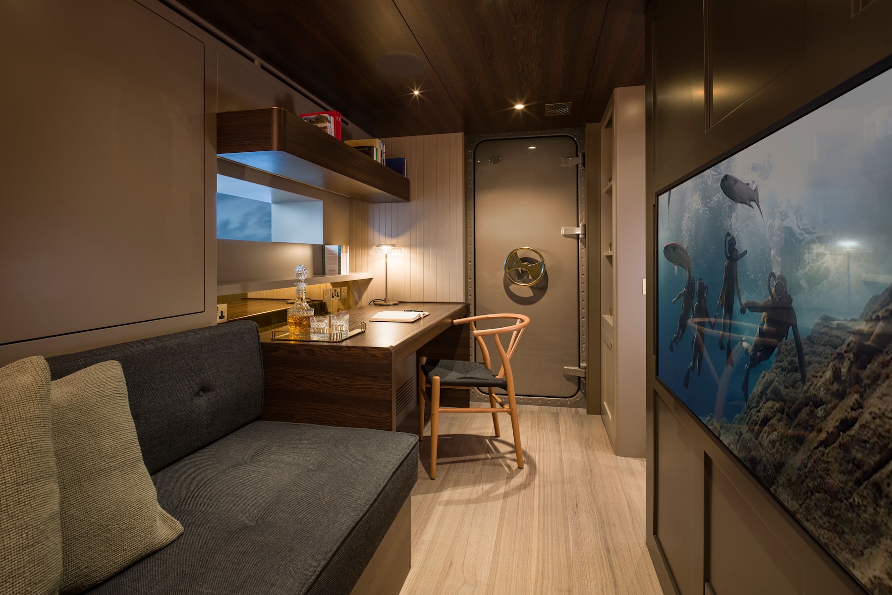 Luxury Yacht Interior Design England UK Principal Bedroom & Snug Area
