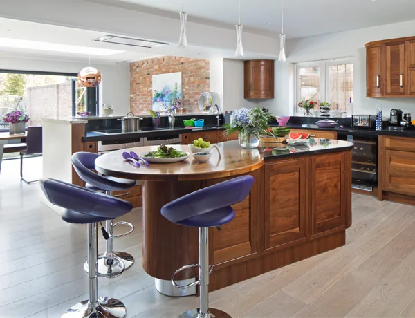 Purple and wooden kitchen design