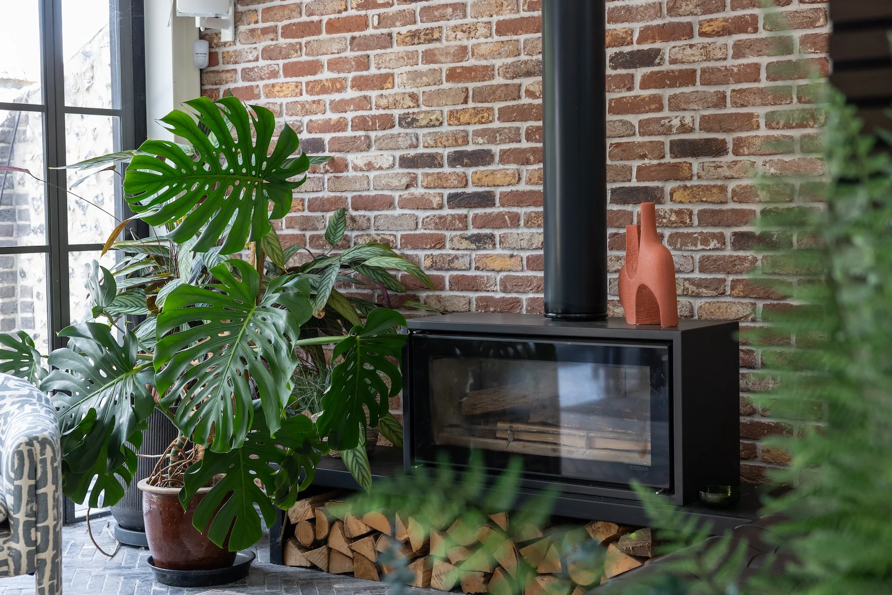 The Studio interior design living room and fireplace