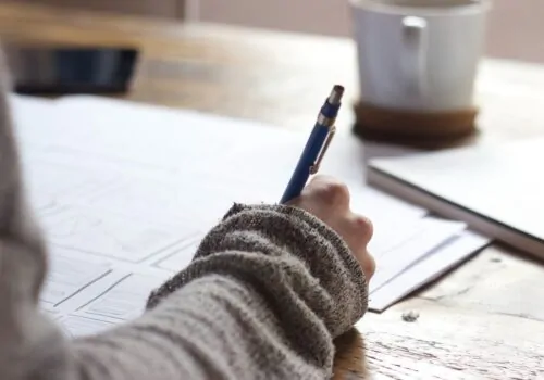 working with a coffee