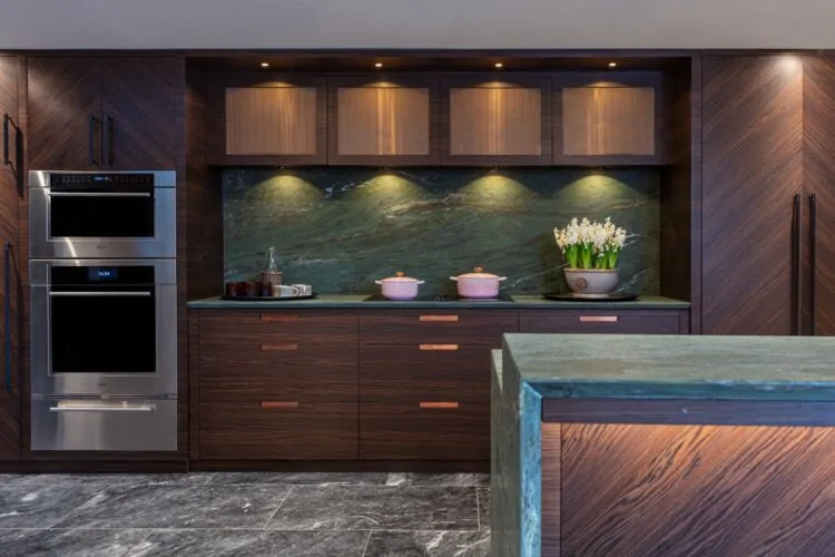 Kitchen with Green Marble Splashback