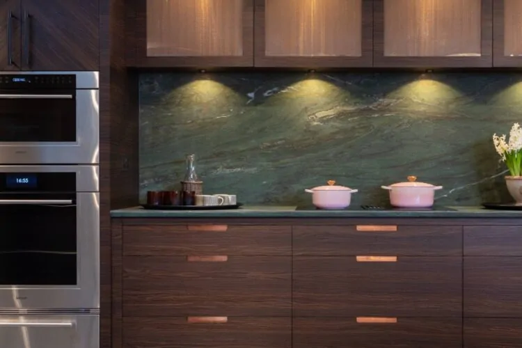 Kitchen with Green Marble Splashback