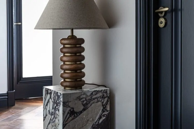 Hallway with statement lamp