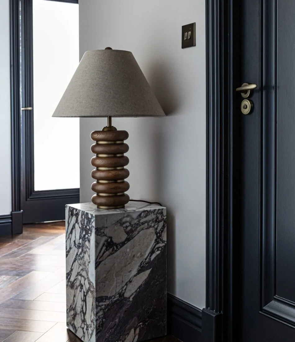 Hallway with statement lamp
