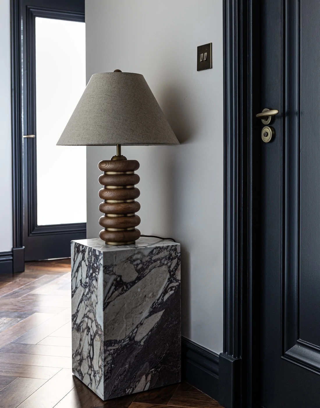 Hallway with statement lamp