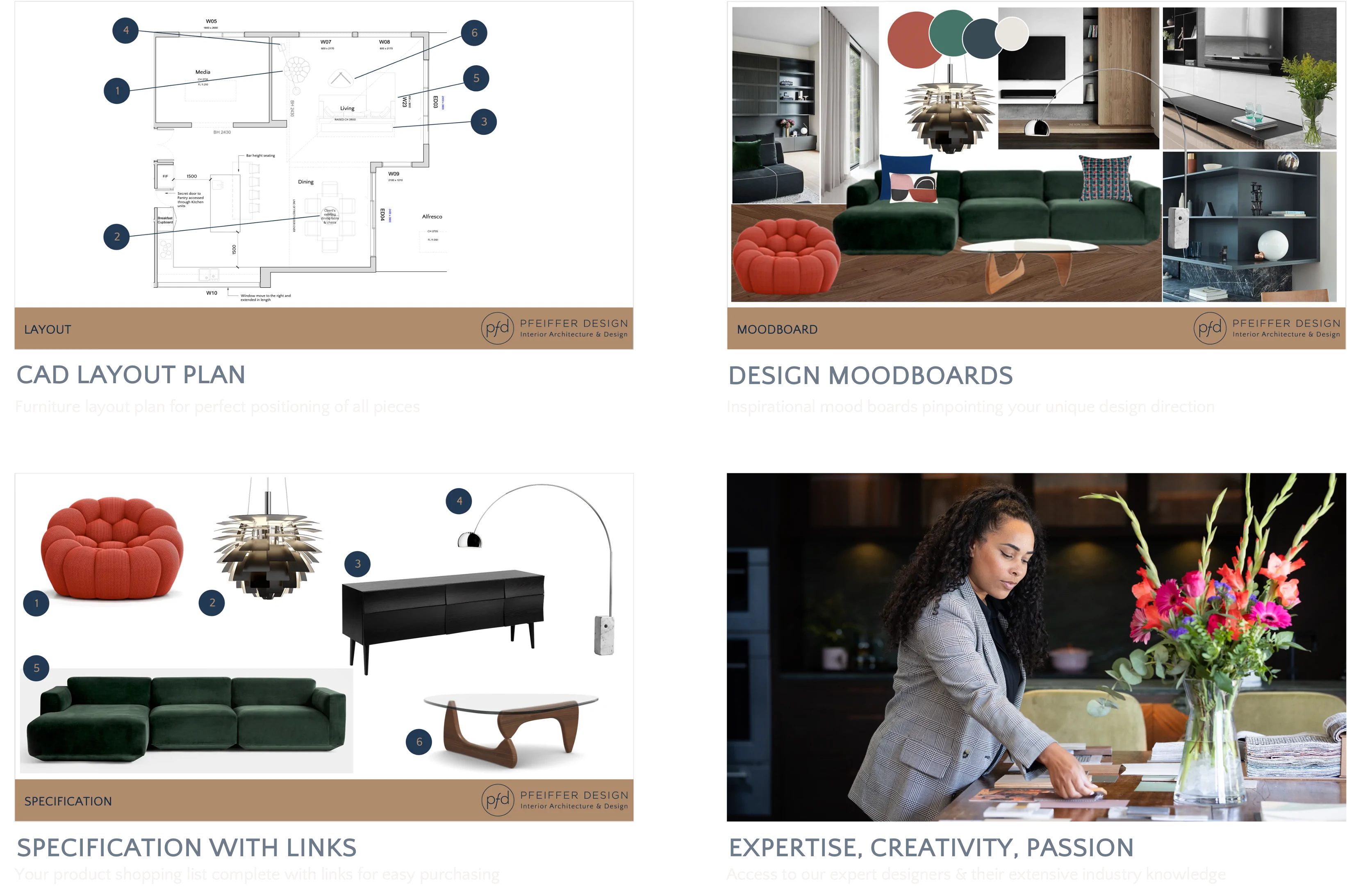 Virtual Interior Design Service Deliverables of Virtual Service - Cost Effective Convenient Tailored. Includes CAD Layout Plans for Furniture arrangement. Design Moodboards for inspiration of the look and feel. Specification shopping list with links to complete your scheme. Access to our expert designers and their extensive industry knowledge. Based in Sussex, Surrey and Kent, projects Globally