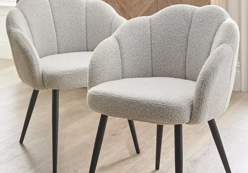 scallop edge boucle dining chair