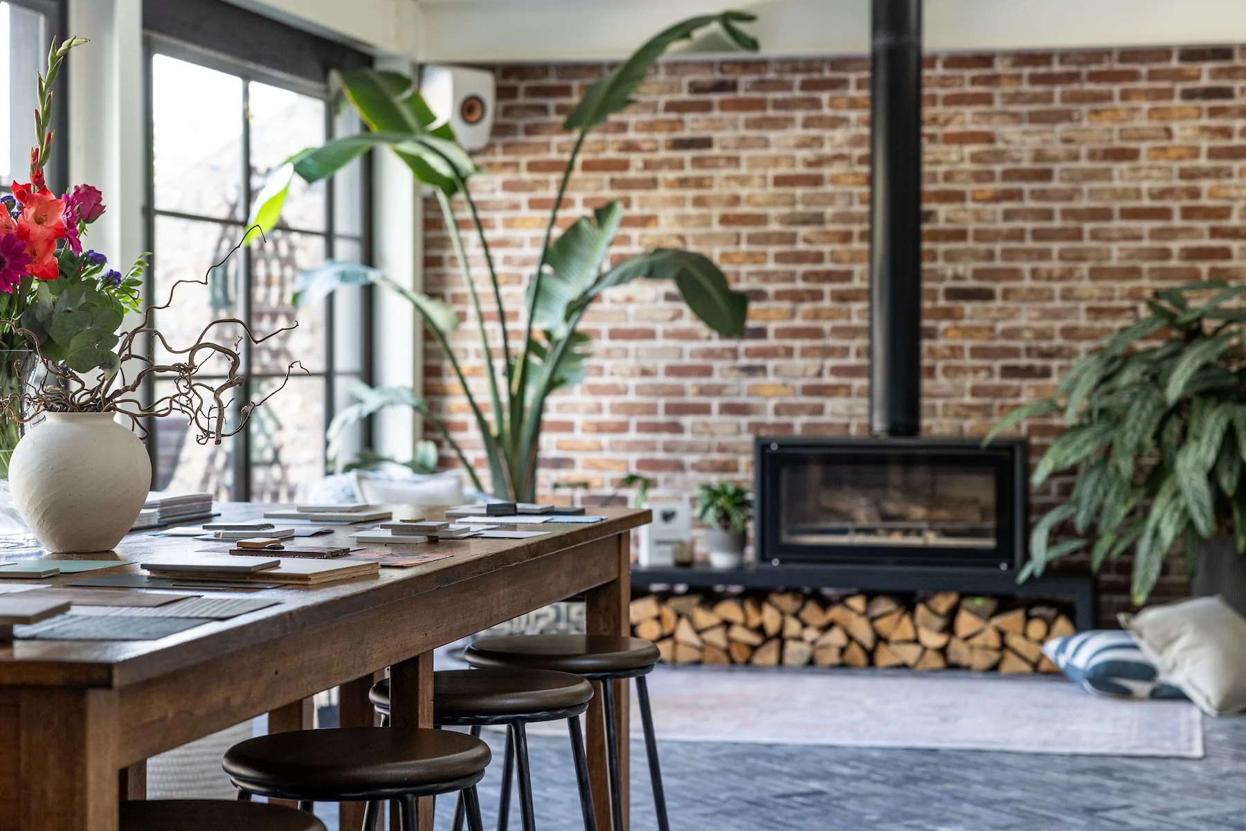 Interior design studio in Sussex, Surrey and London. Sample table for interior projects and industrial interiors.